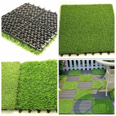 25-60mm ارتفاع تپه چمن مصنوعی کاشی های متقاطع با پشتیبان دو برابر PP NET PU
